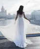 Beach Off Shoulder Chiffon A Line Wedding Dresses 2021 New Thigh-High Slits Bridal Gown Lace Appliques vestido de novia