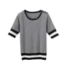 Plus Storlek Kvinnor Vintage Stripe Kint Sweater Pullover Kortärmad O Neck Sommar Tunn Basic Chic Oversized Sweater Shirt 210604
