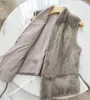 Women's Fur & Faux Arlenesain Custom Gray Mink Women Vest With V-Neck And A Sheep Leather Belt