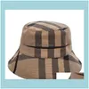 Casquettes Chapeaux, Foulards Gants Aessories 5Color Bucket Hat Wide Brim Chapeaux Suede Tissu Fashion Stripe Marque Designer Grille Femmes Nylon Automne Sp