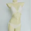 3 adet Bikini Set Kadın Tığ Kabuk Püskül Bikini Üst Ve Deniz Kabuğu Ayak Bileği Zincir Seksi Tanga Hollow-Out Düşük Bel Bikini Alt Y0820