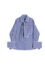 Синяя клетчатая рубашка осень ретро дизайн свободно полный тонкий поворот воротник лук топ женские блузки 210615