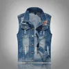 Denim colete homens punk rock fazer buracos antigos cowboy preto jeans waistcoat moda estilo moto sem mangas 210925