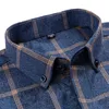 Aoliwen homens 100% algodão azul marinho xadrez azul casual camisa de manga longa s-7xl primavera botão outono tendência suor absorvente slim camisas g0105
