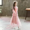 Kids Meisjes Prinses Rok Set Mode Teenage Kleding Lente Herfst Twee Stuk Letter T-shirts + Pure Kleurenkant 210622