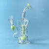 Milky Green Wholesale Hookahs Turbine Perc Glas Bongs Fab Egg Double Recycler Oil Dab Rigs 14mm Kvinna Joint med skål Vattenrör