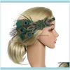 Verktyg hår produkthair aessories svart rhinestone pärlstav pärlor pequin band 1920s vintage gatsby party headpiece kvinnor flapper fjäder huvudband1