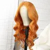 Synthetic Wigs Ginger Orange 180% Density 26 Inch Long Body Wave Lace Front Wig For Black Women Daily Cosplay Heat Resistant