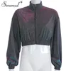 Simenual Sequin Metallic Women Sweatshirt 지퍼 긴 소매 자르기 탑스 한국 특대 Turtleneck 후드 Streetwear Spring T200407