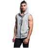 Mäns ärmlös hoodies solid dragkedja cardigan casual sweatshirts lös hoody med dragsko male fitness tank top bomull träna sportkläder xn