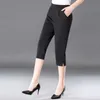 Pantalons pour femmes d'âge moyen crayon mince de mère élastique taille haute Leggings minces Capri Stretch mollet longueur Q0801