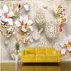 Custom Photo Wallpaper 3D Mural Stereo Magnolia Blossom Marble TV Wall Background Wall paper 3d papel de parede