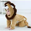 Baby Lion Onesie Animal Costume Toddler Boy Girl Långärmad Romper Rolig Söt Varm Kläder Barn Kid 0-3 år Spädbarn Kigurumis 210226
