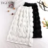 Tigena tassel maxi saia mulheres moda coreano casual franja alta cintura reta saia longa feminino senhoras preto branco 210306