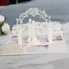 50 stks Laser Gesneden Trouwkaarten Kaart 3D Tri-Fold Kant Hart Elegante Wenskaarten Bruiloft Gunst Decoratie