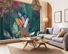 beibehang Custom Nordic hand-painted tropical plants banana palm leaf parrot mural TV background wallpaper papier peint