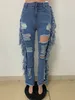 CM.YAYA Women Jeans Mid Waist Zipper Fly Ripped Full Length Flare Pants Female Fashion High Street Summer Trousers 210720