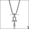 Pendant Necklaces & Pendants Jewelry Iced Out Egyptian Ankh Key Necklace With Chain 2 Colors Fashion Mens Hip Hop Y1220 Drop Delivery 2021 H