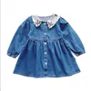 Vestito da ragazza autunno nuovo pannello esterno in denim stile straniero Risvolto gonna per bambini coreani versione manica a bolle