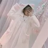 Femmes hiver dessin animé fourrure manteaux japonais Kawaii doux chat patte broderie fausse fourrure douce soeur Long chaud pardessus avec oreilles à capuche