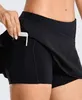 L-07 Tennis Skirts Pleated Yoga Skirt Gym Clothes Women Running Fitness Golf Pants Shorts Sports Back Waist Pocket Zipper