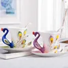 Creative 3d mão crafted porcelana esmalte esmalte pavão café conjunto com pires e colher presente de cerâmica chá copo de água prato presente