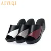 AIYUQI Woman Platform Flip Flops Summer Genuine Leather High Heel Shoes Big Size 41 42 43 Women Slipper Y200423 GAI