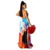 Summer Boho Print Long Party Dress Women Elegant Halter Sleeveless Maxi Sweet Girl Backless Hollow Out es Robe 210525