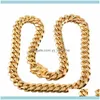 Chains Necklaces & Pendants Jewelrychains 8/10/12/14/16/18Mm Cubas Chain Gold Sier Color Man Necklace Heavy Stainless Steel Choker Punk Hip-