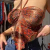 Summer mulheres sexy imprimindo y2k sleevelss halter hollow out ruched tops safless vintage tanks skinny tampas de rua 2021 y0824