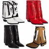 Catwalk 2021 Cowhide Boots Print Eagle Spitze Mode Herbst- und Winterfarbe Matching Mid-Tube Western 401 732 255