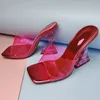 크리스탈 클리어 굽 여성 샌들 슬리퍼 캔디 색상 PVC 하이힐 뮬 슬라이드 여름 여성 일일 젤리 신발