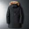 Winter Down Jacket Män Solid Casual Long Parkas Mens Fur Hooded Coats Märke Kläder Tjock Varm Mäns Windbreaker 4XL 210910