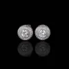 Unisex Stunning Round Cut Cubic Zircon Stud Earrings 1CM Diameter HipHop Brass Drop shiping Jewellery for Man Women233Z