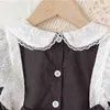 Crianças espanhol vintage roupas meninas lotia vestido bebê coreia outono roupas crianças preto manga comprida com laço 210615