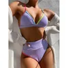 2021 Nieuwe Hoge Taille Bikini Dames V-hals Badmode Push Up Badpak Vrouwelijke Patchwork Bading Suits Zomer Strand Swimming Swimming Pak