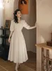 Yosimi Bej Dantel Uzun Dres Yaz Vintage Yarım Kollu Straplez Boyun Fit ve Flare Orta Buzağı İmparatorluğu A-Line Elbiseler 210604