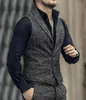 Men's Vests Mens Suit Vest Lapel V Neck Wool Herringbone Casual Formal Business Waistcoat Groomman For Wedding Green/Black/Brown