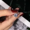 Klassisk sex klor ringar finger 925 Sterling Silver 2ct rund simulerad diamantbröllopsförlovningsring set för smycken för kvinnor