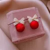 Fashion Christmas Stud Earrings for Women Girl Red Pearl Crystal Bowknot Earring Jewelry Gift