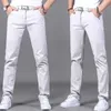 Брендовые мужские весенне-летние брюки из 98% хлопка, мужские деловые тонкие эластичные повседневные брюки черного цвета цвета хаки, прямые брюки мужские 220108