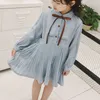 Robe Printemps Été Collège Style Plissée À Manches Longues Au Genou Enfants Vêtements Filles Pour 210528