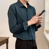 男性のための韓国のファッションドレープシャツ男性のソリッドカラー長袖アイスシルクスマートカジュアルな快適なボタンアップシャツ210708