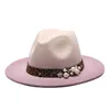 الشتاء فيدورا القبعات للنساء الأزياء شقة واسعة بريم الصوف فيلت الجاز التدرج قبعة الرجال ليوبارد بيرل أعلى قبعة خمر