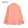 Zevity femmes couleur unie simple boutonnage blazer col cranté à manches longues bureau dame casual élégant outwear manteau tops C525 210603