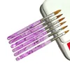 Qualidade rosa 6 pçs/set Acrílico Punho Nail Art Flat Brush Design Dotting Painting Drawing Crystal Pen Set Carving Salon Tips Builder #2#4#6#8#10#12 nail brushes