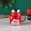 Christmas Mug With Lid Ceramic Water Cup Santa Embossed Cartoon Mugs For Adult Children 550ml LLD10327
