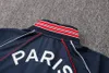 Stagione 2021/22 Paris Royal Blue Jacket Pants Soccer Fan Top Tuta da ginnastica con colletto rosso