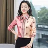 Runway Designer Silk Satin Shirt Lång ärm Kontrast Färg Spring Autumn Winter Womens Luxury Tops Elegant Office Ladies Printed 284i