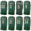 Printed 75th Anniversary Basketball Brook Lopez Jersey 11 Jrue Holiday 21 Khris Middleton 22 Bobby Portis 9 George Hill 3 Giannis Antetokounmpo 34 Man Woman Youth